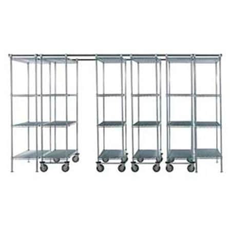 Nexel Space-Trac, 6 Unit, Chrome High Density Shelving, 72inW x 21inD x 76inH, 14ft Length B2177928